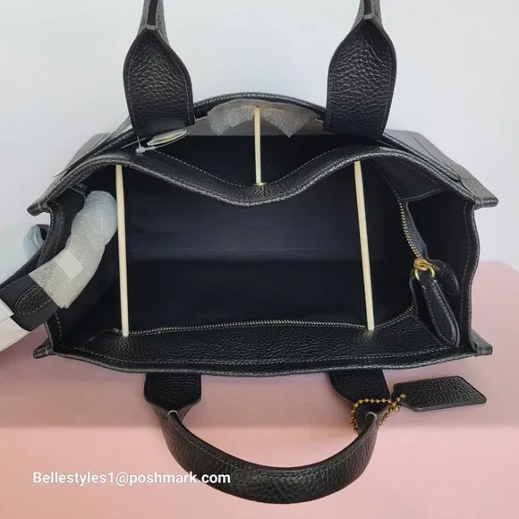 COACH Bubble Leather Cargo Tote Bag with Webbing Strap-MEDIUM Size-Black color⭐ - Picture 13 of 16